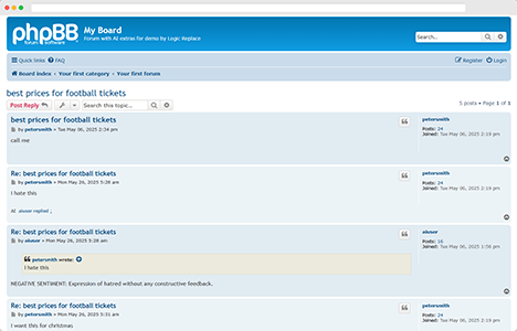 PPAMAP card for LR Portfolio – Screenshot of a forum thread with AI detecting and analyzing user comments.